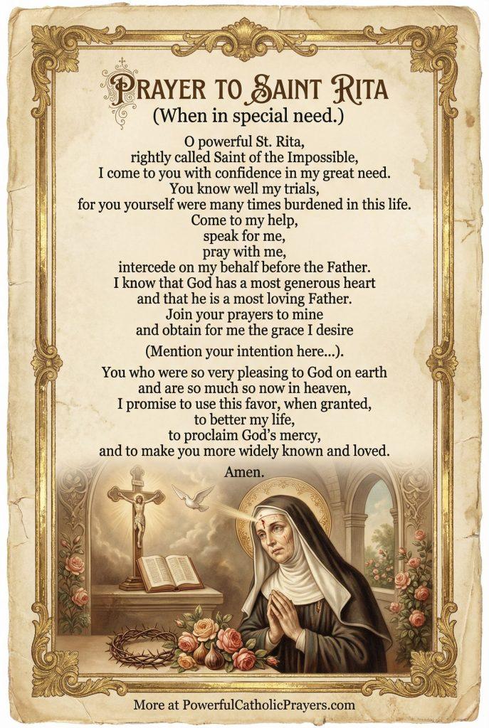 PRAYER TO SAINT RITA (When in special need.)